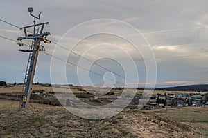 Landscape with pasture land in color evening near Bozi Dar CZ 03 29 2024