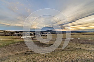 Landscape with pasture land in color evening near Bozi Dar town in evening