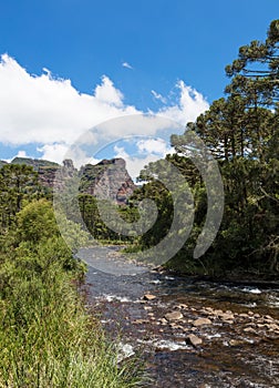 Landscape with Pedra da Aguia mountain in Canoas river valley in Urubici, Santa Catarina, Brazil photo