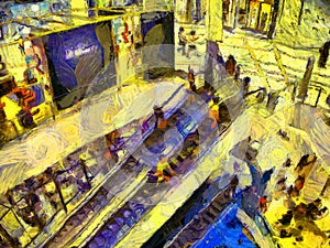 The landscape of the people in the mall Illustrations creates an impressionist style of painting