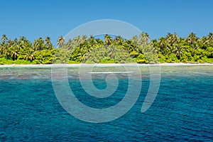 Landscape photo of beautiful paradise Maldives tropical beach on island. Summer and travel vacation concept