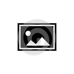 Landscape Photo Card, Picture Frame. Flat Vector Icon illustration. Simple black symbol on white background. Landscape Photo Card