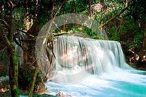 Landscape photo, Huay Mae Kamin Waterfall,Amazing waterfall in wonderful autumn forest, beautiful waterfall in rainforest at Kanch
