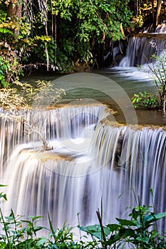 Landscape photo, Huay Mae Kamin Waterfall,Amazing waterfall in wonderful autumn forest, beautiful waterfall in rainforest at Kanch