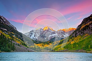 Landscape photo of Maroon bell in Aspen Colorado autumn season, USA