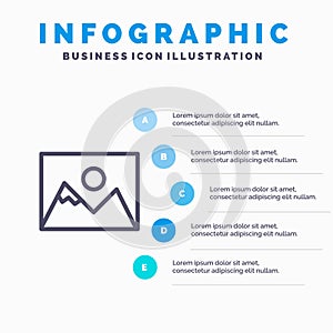 Landscape, Photo, Photographer, Photography Line icon with 5 steps presentation infographics Background