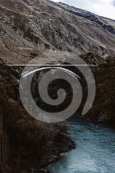 Landscape photo taken at Kawarau Bridge near Queenstown of New Zealand where people do Bungy Jump