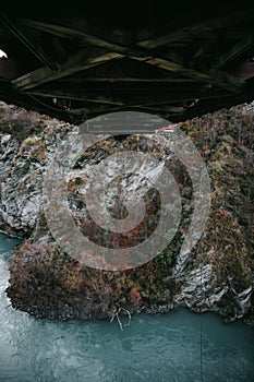 Landscape photo taken at Kawarau Bridge near Queenstown of New Zealand where people do Bungy Jump