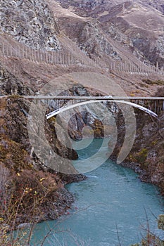 Landscape photo taken at Kawarau Bridge near Queenstown of New Zealand where people do Bungy Jump