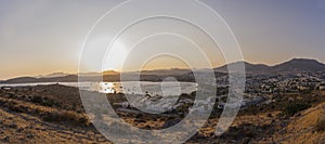 Landscape photo with a view of the bay of Gumbet at sunset near Bodrum, Turkey