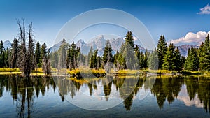 Landscape Photo of the view of the Grand Tetons from Schwabacher Landing in Grand Teton National Park