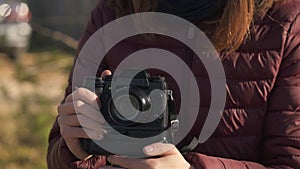 Landscape Photographer with Camera on a Tripod - Female artist taking travel photos in nature