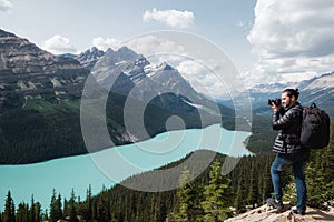 Landscape Photographer at Peyto Lake in Banff National Park, Alberta, Canada