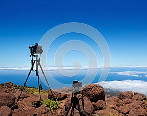 Landscape photographer tripods and camera