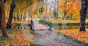 Landscape photography. Calp autumn scene of citypark. photo