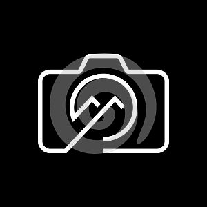 Landscape Photography Logo Icon with Camera and Mountain Concept. Creative Minimal Emblem Design Template. Graphic Symbol for Corp