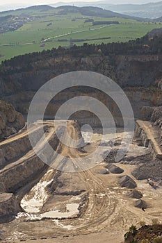 Landscape Picture on the deep opencast stone mine or surface, strip mine.