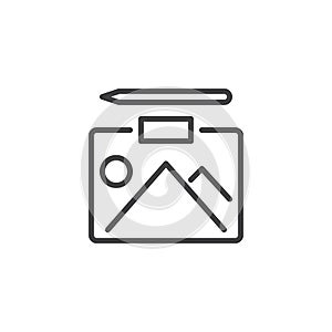 Landscape picture and pencil outline icon