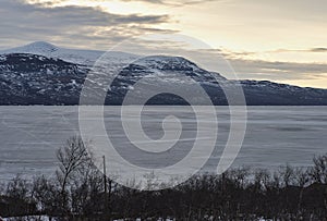 Landscape Picture of the TornetrÃ¤sk lake in Sweden in Lapland region.