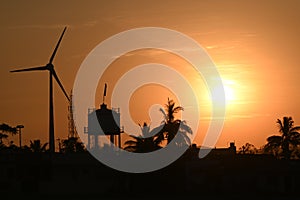 Landscape picture of Windmill during sunset time
