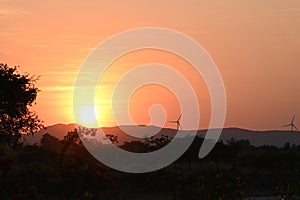 Landscape picture of Windmill during sunset time