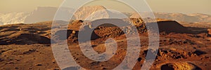 Landscape on planet Mars, scenic space desert scene on the red planet