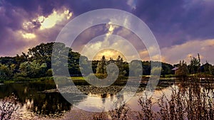 Landscape of a pond with reflections