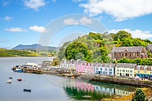 Landscape of the Portree harbor in scotland, uk photo