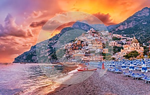 Landscape with Positano town, Amalfi coast, Italy