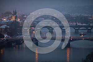 landscape in Prague, Czech Republic with Vltava river at night