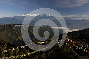 Landscape with prayer flags darjeeling himalaya