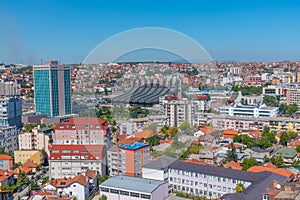 Landscape of Prishtina with Palace of Youth and Sports in Kosovo