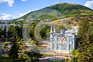 Landscape of Pyatigorsk, Stavropol Krai, Russia. View of Lermontov Gallery, historical landmark installed in 1901