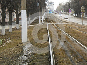 Landscape with railway in town.