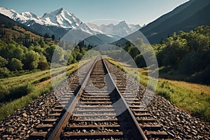A landscape of a railway track with mountains background