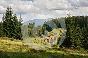 Landscape with railway viaduct traine bridge in Ukraine