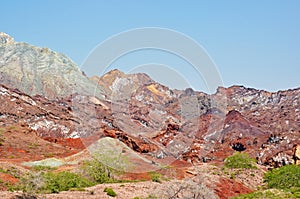 Landscape of rainbow mountains in Hormuz Island , Iran