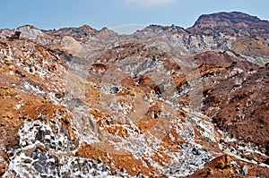 Landscape of rainbow mountains in Hormuz Island , Iran