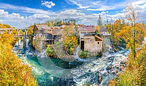 Landscape with Rastoke village at autumn season