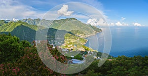 Landscape with Ravello town at the hills of the famous amalfi coast, Italy