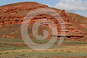 Landscape with red mountains Narman Peribacalari near the city of Erzurum, in the region of Eastern Anatolia, Turkey