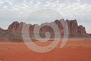 Landscape with red mountains of Wadi Rum desert in Jordan