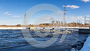 Landscape with Reftinskaya power station and water, Russia, Ural,