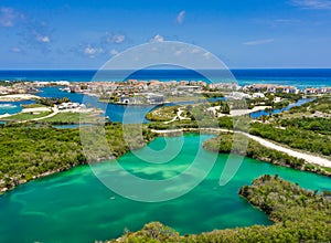 Landscape of a resort area in Cap Cana surrounded by the sea in the Dominican Republic photo