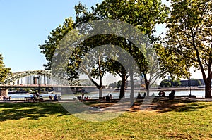 Landscape on the Rhine promenade in Cologne, Germany