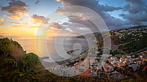 Landscape with Ribeira Brava town at sunset, Madeira island