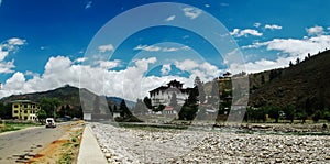 Landscape with Rinpung Dzong in Paro Bhutan