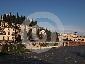 Landscape on river Adige and San Pietro castle,Verona.