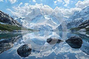 The landscape of the river on the background of the mountains