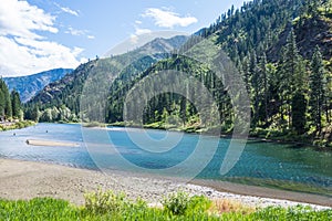 Landscape of River in Forested Mountains